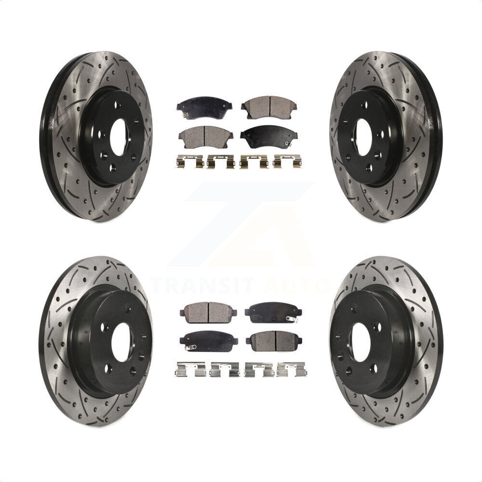 Front Rear Coated Drilled Slotted Disc Brake Rotors And Semi-Metallic Pads Kit For Chevrolet Cruze Sonic Limited KDF-100198 by Transit Auto