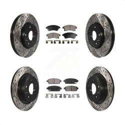 Front Rear Coated Drilled Slotted Disc Brake Rotors And Semi-Metallic Pads Kit For 2013 Chevrolet Cruze With 292mm Diameter Rotor KDF-100199