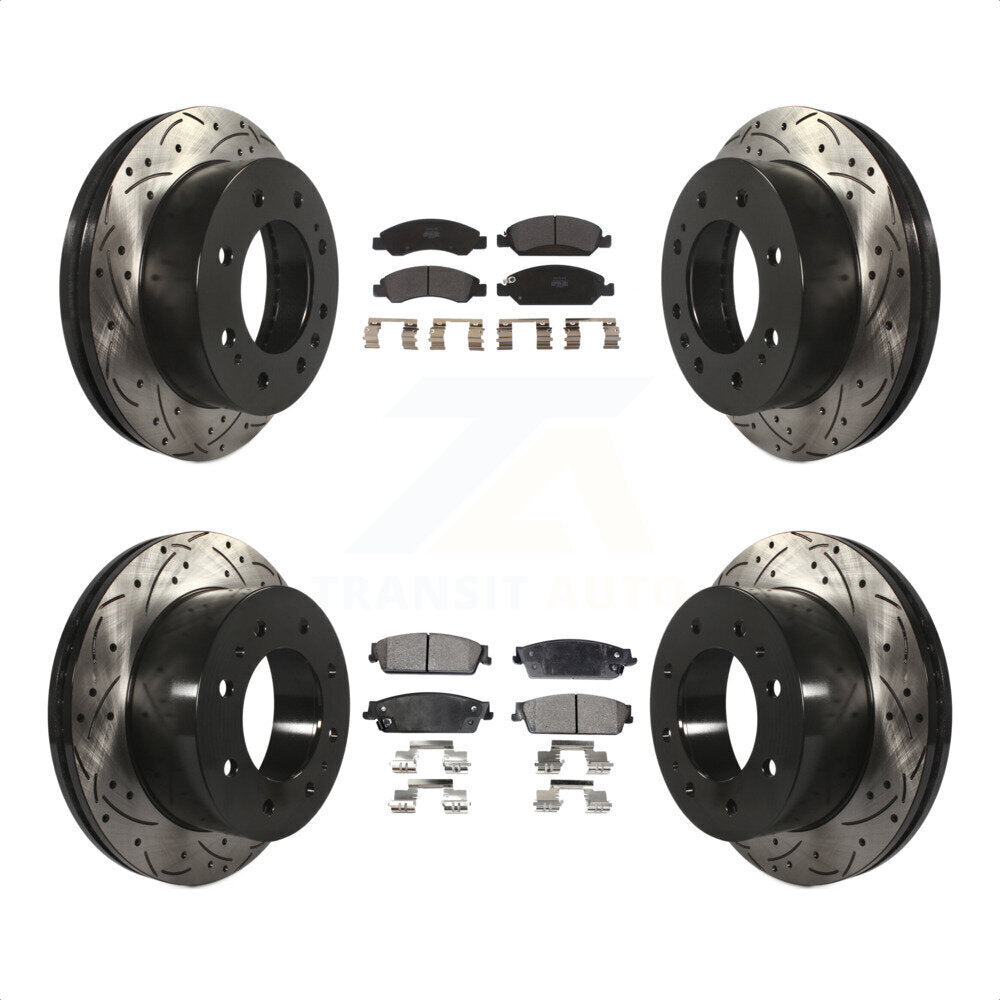 Front Rear Coated Drilled Slotted Disc Brake Rotors And Semi-Metallic Pads Kit For 2011 Chevrolet Silverado 1500 Hybrid KDF-100202 by Transit Auto