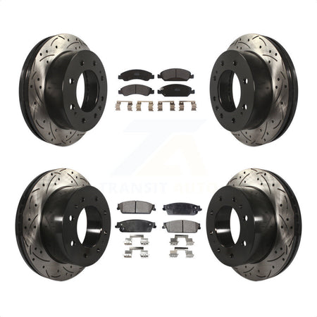 Front Rear Coated Drilled Slotted Disc Brake Rotors And Semi-Metallic Pads Kit For 2011 Chevrolet Silverado 1500 Hybrid KDF-100202 by Transit Auto