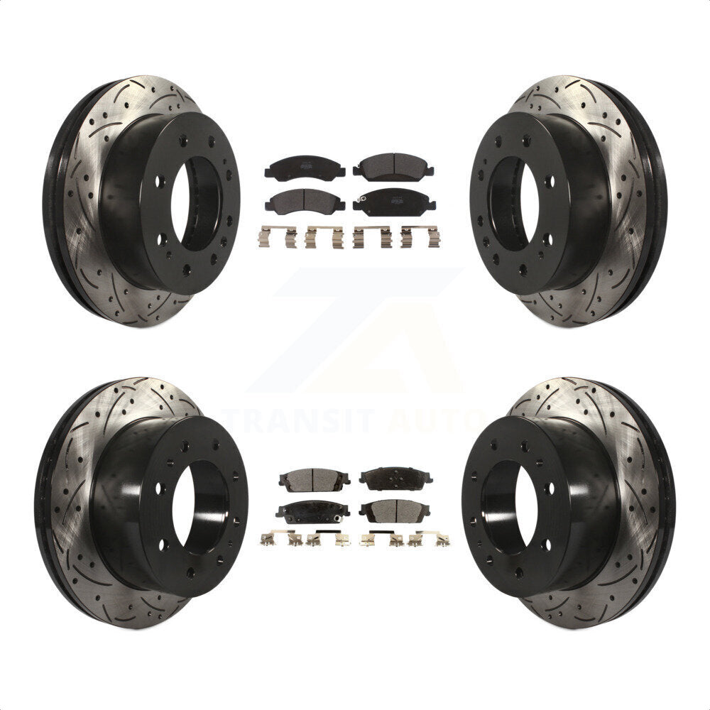 Front Rear Coated Drilled Slotted Disc Brake Rotors And Semi-Metallic Pads Kit For Chevrolet Suburban KDF-100203 by Transit Auto