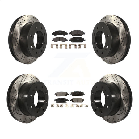 Front Rear Coated Drilled Slotted Disc Brake Rotors And Semi-Metallic Pads Kit For Chevrolet Suburban KDF-100203 by Transit Auto