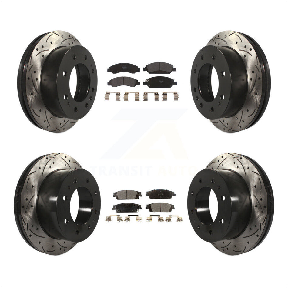 Front Rear Coated Drilled Slotted Disc Brake Rotors And Semi-Metallic Pads Kit For Chevrolet Suburban KDF-100203 by Transit Auto