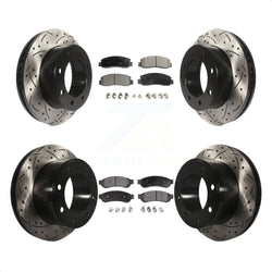 Front Rear Coated Drilled Slotted Disc Brake Rotors And Semi-Metallic Pads Kit For 2008-2009 Ford F-250 Super Duty 4WD KDF-100206