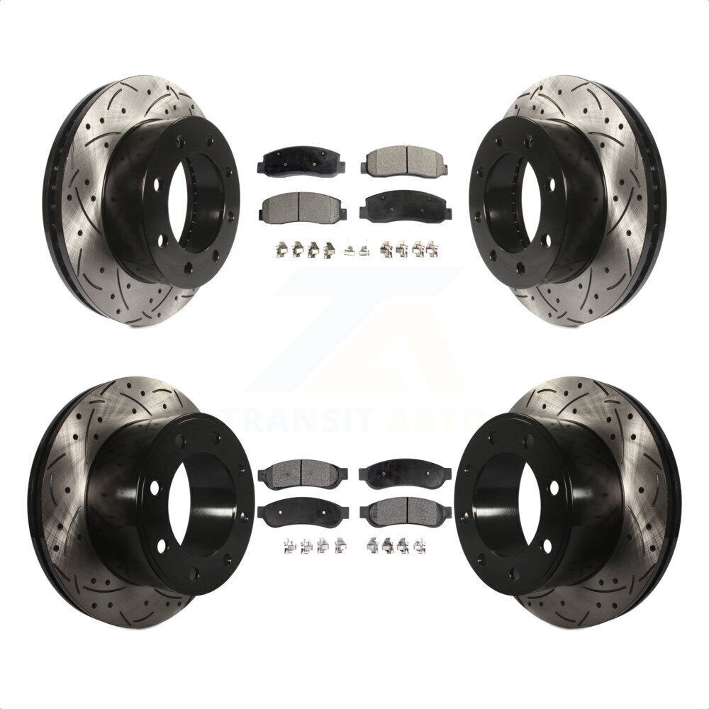 Front Rear Coated Drilled Slotted Disc Brake Rotors And Semi-Metallic Pads Kit For 2008-2009 Ford F-250 Super Duty 4WD KDF-100206 by Transit Auto