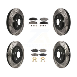 Front Rear Coated Drilled Slotted Disc Brake Rotors And Semi-Metallic Pads Kit For Ford Mustang KDF-100213
