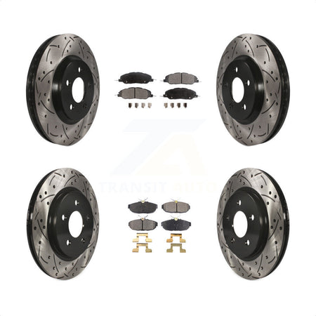 Front Rear Coated Drilled Slotted Disc Brake Rotors And Semi-Metallic Pads Kit For Ford Mustang KDF-100213 by Transit Auto