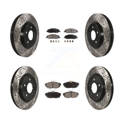 Front Rear Coated Drilled Slotted Disc Brake Rotors And Semi-Metallic Pads Kit For Ford Mustang KDF-100214