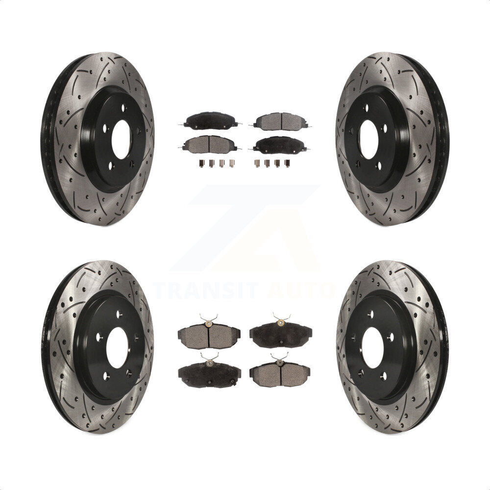 Front Rear Coated Drilled Slotted Disc Brake Rotors And Semi-Metallic Pads Kit For Ford Mustang KDF-100214 by Transit Auto