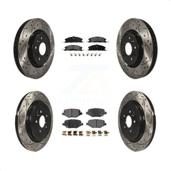 Front Rear Coated Drilled Slotted Disc Brake Rotors And Semi-Metallic Pads Kit For 2013 Ford Explorer Sport With Heavy Duty Brakes KDF-100225