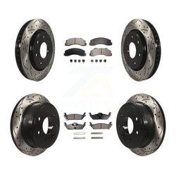 Front Rear Coated Drilled Slotted Disc Brake Rotors And Semi-Metallic Pads Kit For 2010-2011 Ford F-150 With 7 Lug Wheels KDF-100226