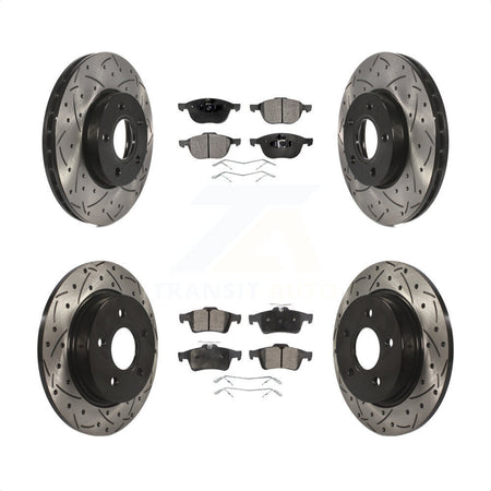 Front Rear Coated Drilled Slotted Disc Brake Rotors And Semi-Metallic Pads Kit For Ford Focus KDF-100229 by Transit Auto