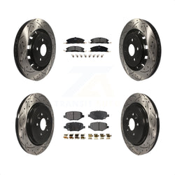 Front Rear Coated Drilled Slotted Disc Brake Rotors And Semi-Metallic Pads Kit For Ford Explorer Taurus Flex Police Interceptor Sedan Lincoln MKS Special Service KDF-100233