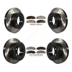 Front Rear Coated Drilled Slotted Disc Brake Rotors And Semi-Metallic Pads Kit For Ford F-250 Super Duty F-350 4WD KDF-100237