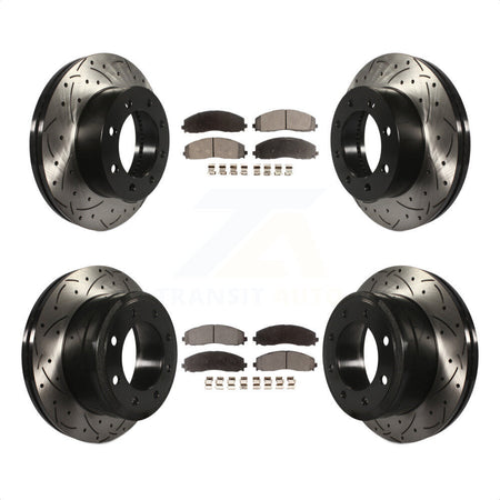 Front Rear Coated Drilled Slotted Disc Brake Rotors And Semi-Metallic Pads Kit For Ford F-250 Super Duty F-350 4WD KDF-100237 by Transit Auto