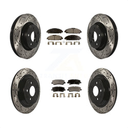 Front Rear Coated Drilled Slotted Disc Brake Rotors And Semi-Metallic Pads Kit For Ford Mustang KDF-100238