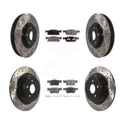 Front Rear Coated Drilled Slotted Disc Brake Rotors And Semi-Metallic Pads Kit For Ford Edge KDF-100239