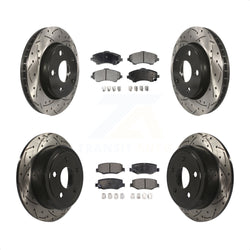 Front Rear Coated Drilled Slotted Disc Brake Rotors And Semi-Metallic Pads Kit For Jeep Wrangler JK KDF-100258