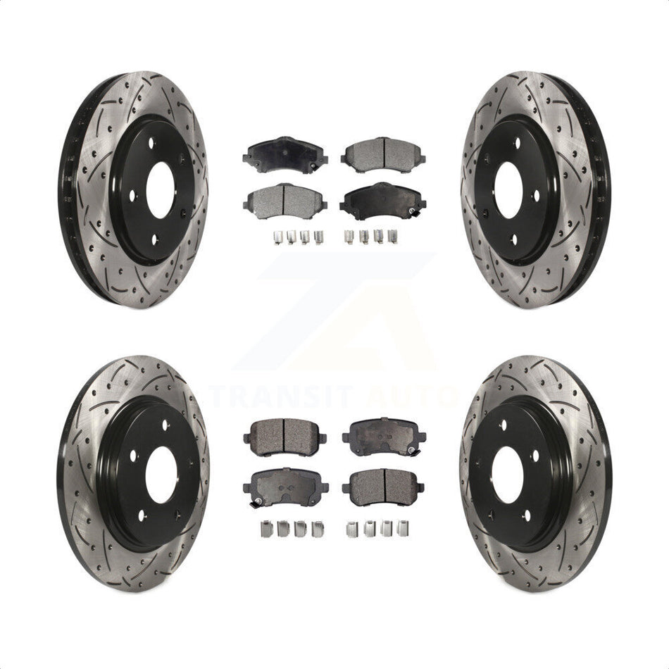 Front Rear Coated Drilled Slotted Disc Brake Rotors And Semi-Metallic Pads Kit For Dodge Grand Caravan Chrysler Town & Country Journey Volkswagen Routan Ram C/V KDF-100259 by Transit Auto