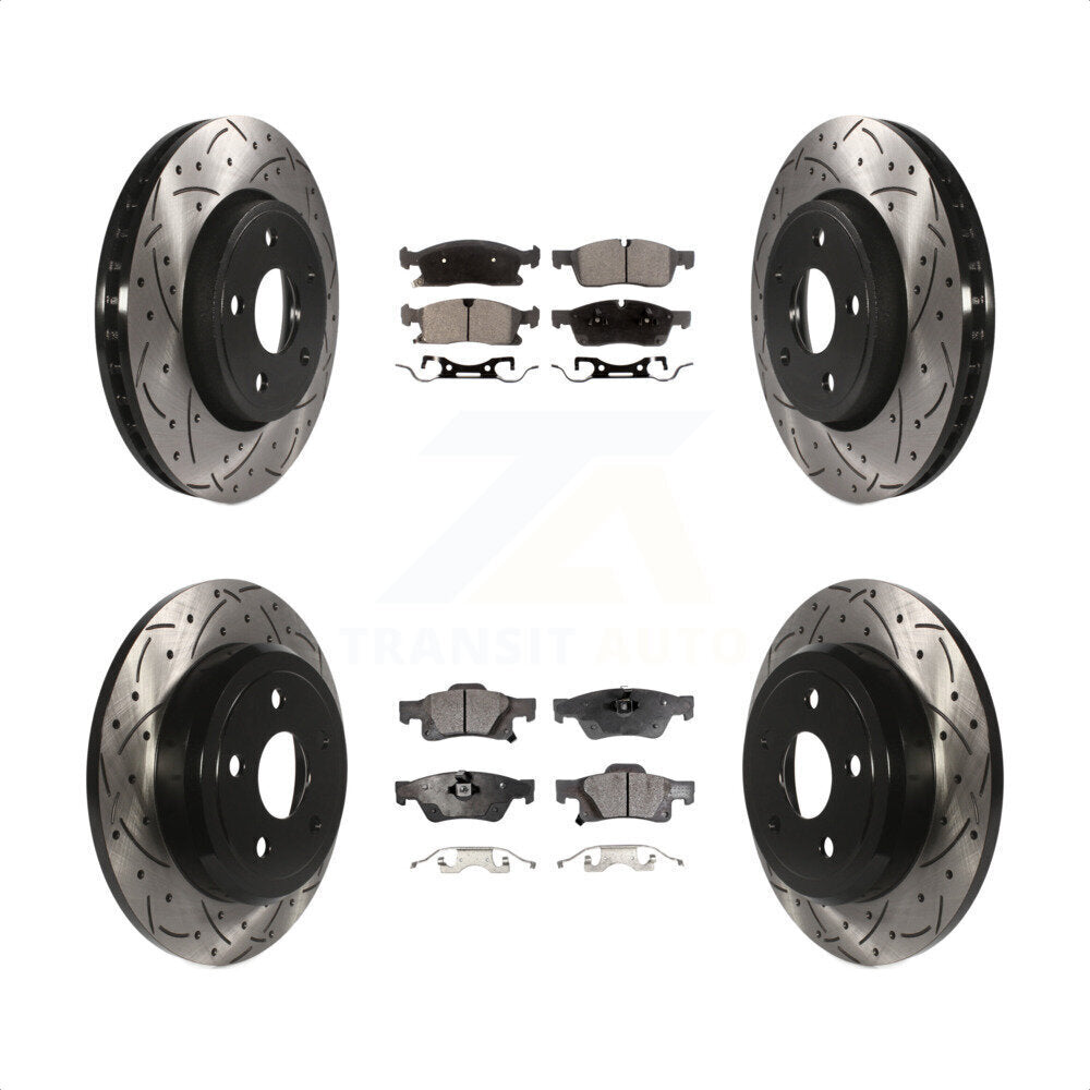 Front Rear Coated Drilled Slotted Disc Brake Rotors And Semi-Metallic Pads Kit For Dodge Durango KDF-100261 by Transit Auto