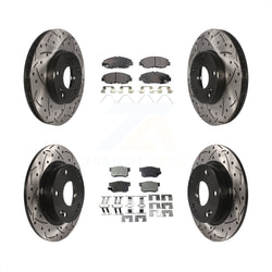 Front Rear Coated Drilled Slotted Disc Brake Rotors And Semi-Metallic Pads Kit For 2014-2015 Honda Civic Touring KDF-100270