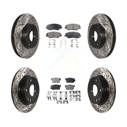 Front Rear Coated Drilled Slotted Disc Brake Rotors And Semi-Metallic Pads Kit For Honda Civic Acura ILX KDF-100272