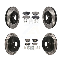 Front Rear Coated Drilled Slotted Disc Brake Rotors And Semi-Metallic Pads Kit For 2005-2006 Honda CR-V KDF-100281
