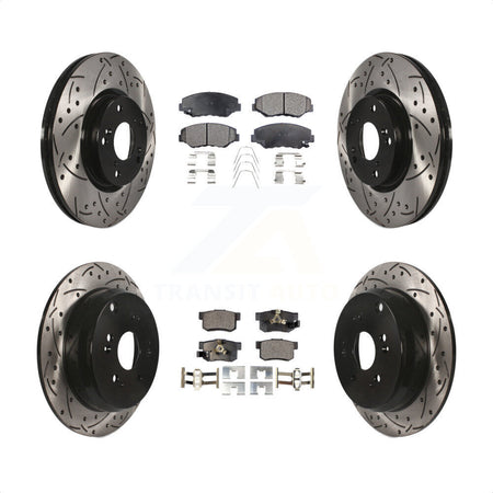 Front Rear Coated Drilled Slotted Disc Brake Rotors And Semi-Metallic Pads Kit For 2005-2006 Honda CR-V KDF-100281 by Transit Auto