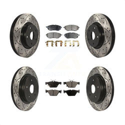 Front Rear Coated Drilled Slotted Disc Brake Rotors And Semi-Metallic Pads Kit For Subaru Outback Legacy WRX KDF-100289