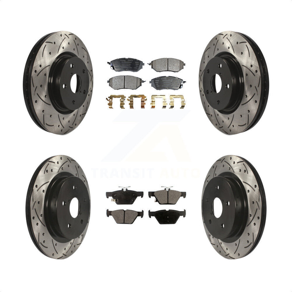 Front Rear Coated Drilled Slotted Disc Brake Rotors And Semi-Metallic Pads Kit For Subaru Outback Legacy WRX KDF-100289 by Transit Auto