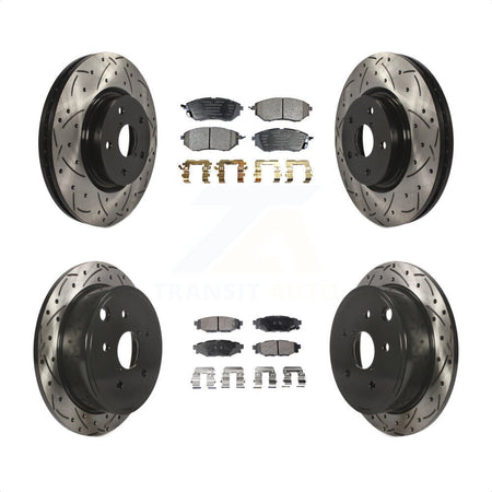 Front Rear Coated Drilled Slotted Disc Brake Rotors And Semi-Metallic Pads Kit For Subaru WRX KDF-100290 by Transit Auto