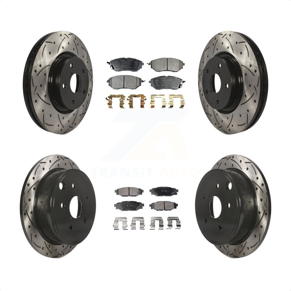 Front Rear Coated Drilled Slotted Disc Brake Rotors And Semi-Metallic Pads Kit For Subaru WRX KDF-100290 by Transit Auto