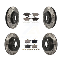 Front Rear Coated Drilled Slotted Disc Brake Rotors And Semi-Metallic Pads Kit For Volkswagen Jetta Beetle KDF-100295