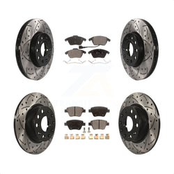Front Rear Coated Drilled Slotted Disc Brake Rotors And Semi-Metallic Pads Kit For Volkswagen Beetle KDF-100299