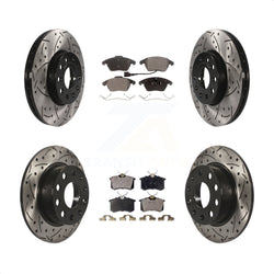 Front Rear Coated Drilled Slotted Disc Brake Rotors And Semi-Metallic Pads Kit For Volkswagen Jetta Beetle KDF-100301