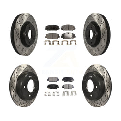 Front Rear Coated Drilled Slotted Disc Brake Rotors And Semi-Metallic Pads Kit For Kia Forte Forte5 Koup KDF-100304