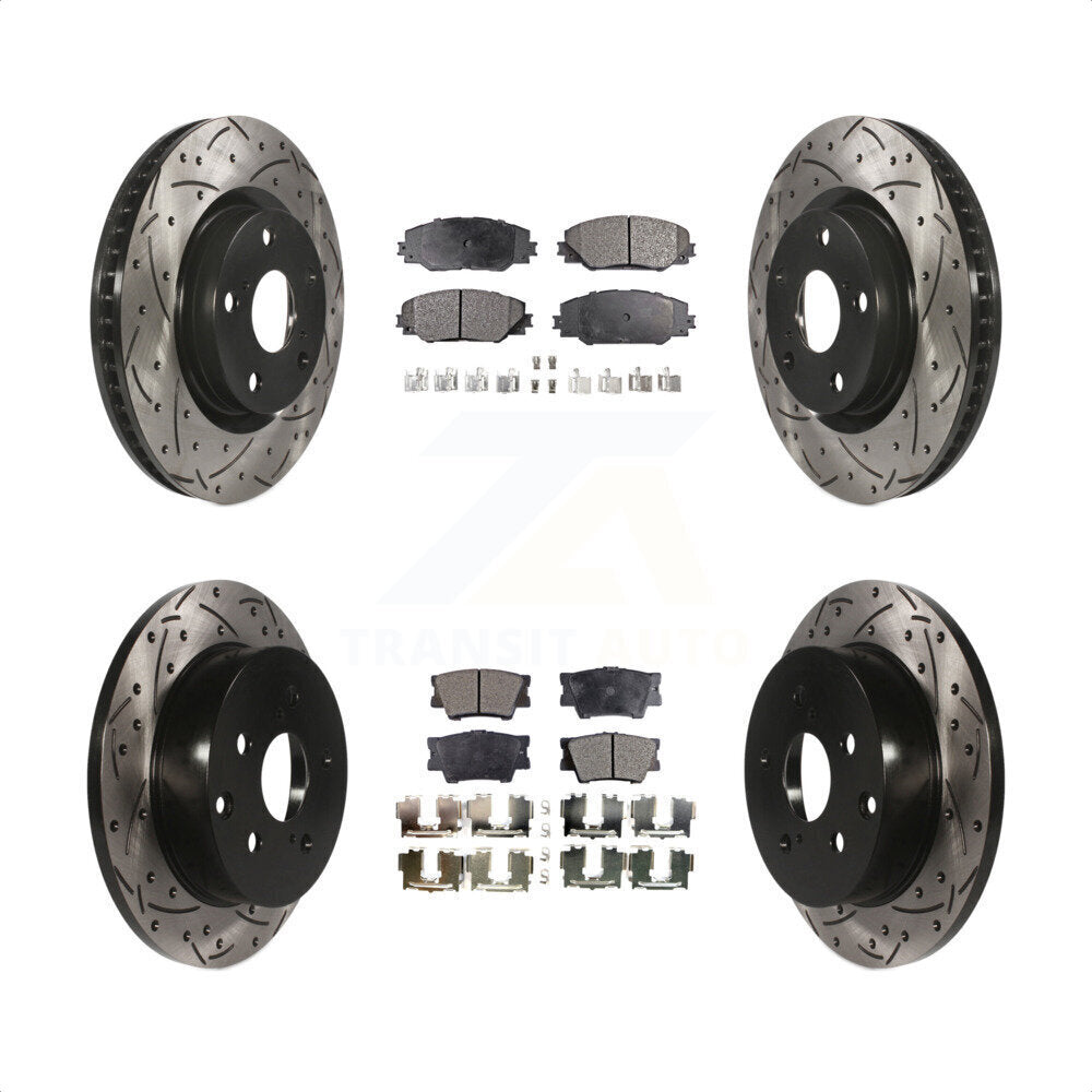 Front Rear Coated Drilled Slotted Disc Brake Rotors And Semi-Metallic Pads Kit For Toyota RAV4 KDF-100308 by Transit Auto