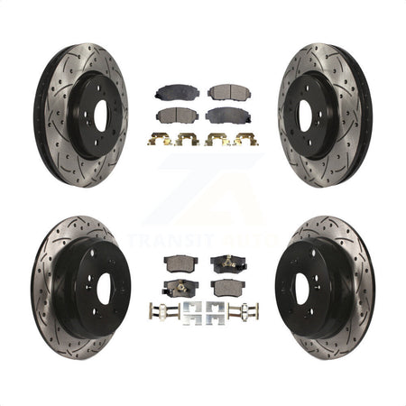 Front Rear Coated Drilled Slotted Disc Brake Rotors And Semi-Metallic Pads Kit For Honda CR-V Acura RDX KDF-100313 by Transit Auto