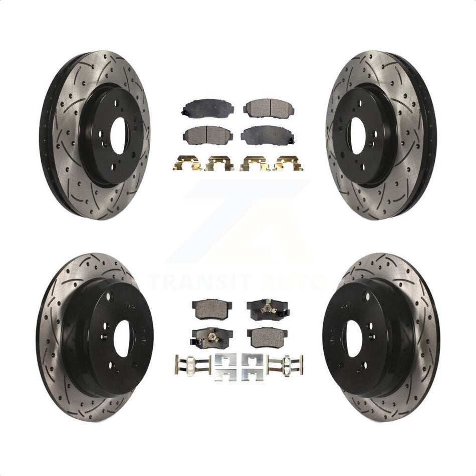 Front Rear Coated Drilled Slotted Disc Brake Rotors And Semi-Metallic Pads Kit For Honda CR-V Acura RDX KDF-100313 by Transit Auto