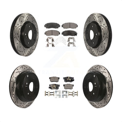 Front Rear Coated Drilled Slotted Disc Brake Rotors And Semi-Metallic Pads Kit For 2012-2016 Honda CR-V AWD KDF-100315
