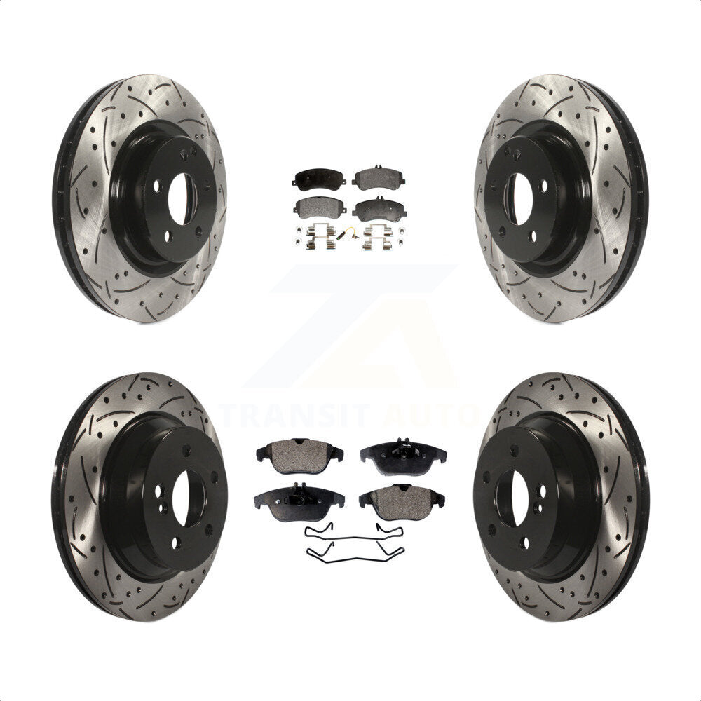 Front Rear Coated Drilled Slotted Disc Brake Rotors And Semi-Metallic Pads Kit For Mercedes-Benz GLK350 GLK250 KDF-100316 by Transit Auto