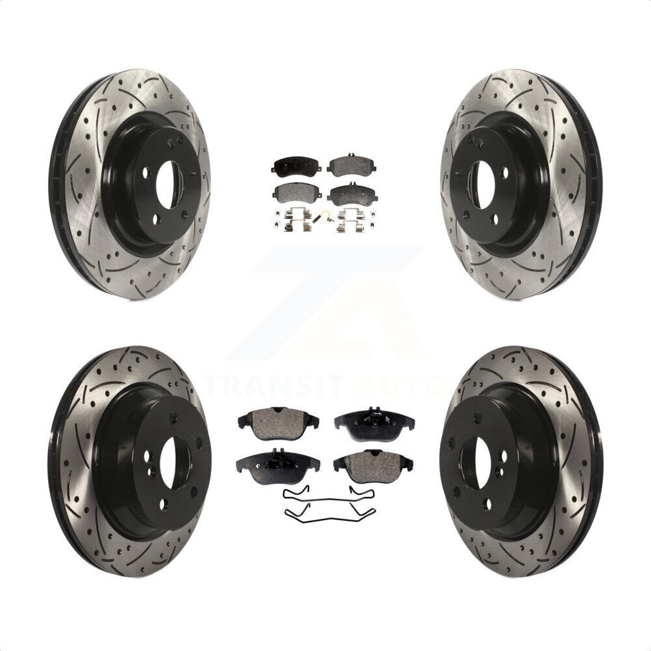 Front Rear Coated Drilled Slotted Disc Brake Rotors And Semi-Metallic Pads Kit For Mercedes-Benz GLK350 GLK250 KDF-100316 by Transit Auto