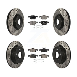 Front Rear Coated Drilled Slotted Disc Brake Rotors And Semi-Metallic Pads Kit For 2014 Ford Connect 104.8" wheel base KDF-100318