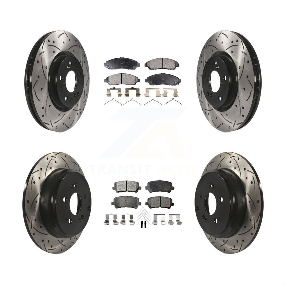 Front Rear Coated Drilled Slotted Disc Brake Rotors And Semi-Metallic Pads Kit For Honda Pilot Acura MDX ZDX KDF-100322 by Transit Auto