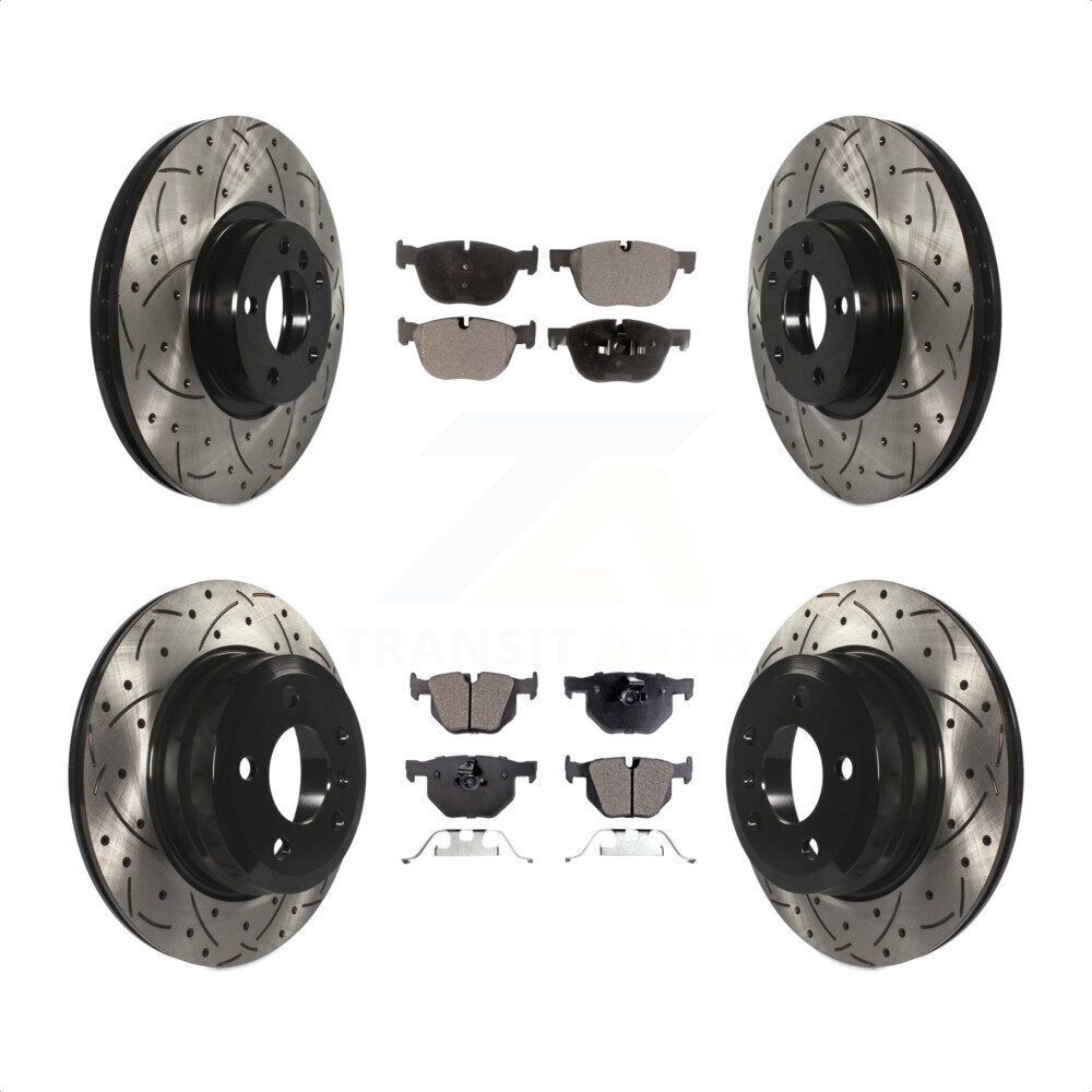 Front Rear Coated Drilled Slotted Disc Brake Rotors And Semi-Metallic Pads Kit For BMW X5 X6 KDF-100326 by Transit Auto