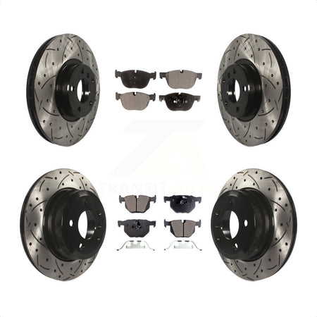 Front Rear Coated Drilled Slotted Disc Brake Rotors And Semi-Metallic Pads Kit For BMW X5 X6 KDF-100326 by Transit Auto