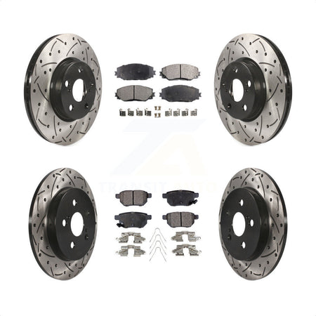 Front Rear Coated Drilled Slotted Disc Brake Rotors And Semi-Metallic Pads Kit For Toyota Corolla Matrix Pontiac Vibe KDF-100334 by Transit Auto