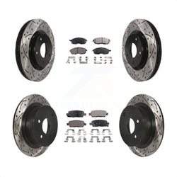 Front Rear Coated Drilled Slotted Disc Brake Rotors And Semi-Metallic Pads Kit For 2007-2012 Nissan Sentra SE-R KDF-100337