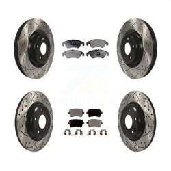 Front Rear Coated Drilled Slotted Disc Brake Rotors And Semi-Metallic Pads Kit For 2009-2010 Audi Q5 With 345mm Diameter Rotor KDF-100345