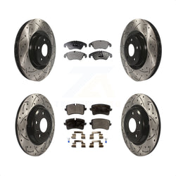 Front Rear Coated Drilled Slotted Disc Brake Rotors And Semi-Metallic Pads Kit For 2013 Audi A6 With 345mm Diameter Rotor KDF-100346